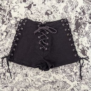 Vintage Highwaist Denim Corset Style Lace Up Shorts